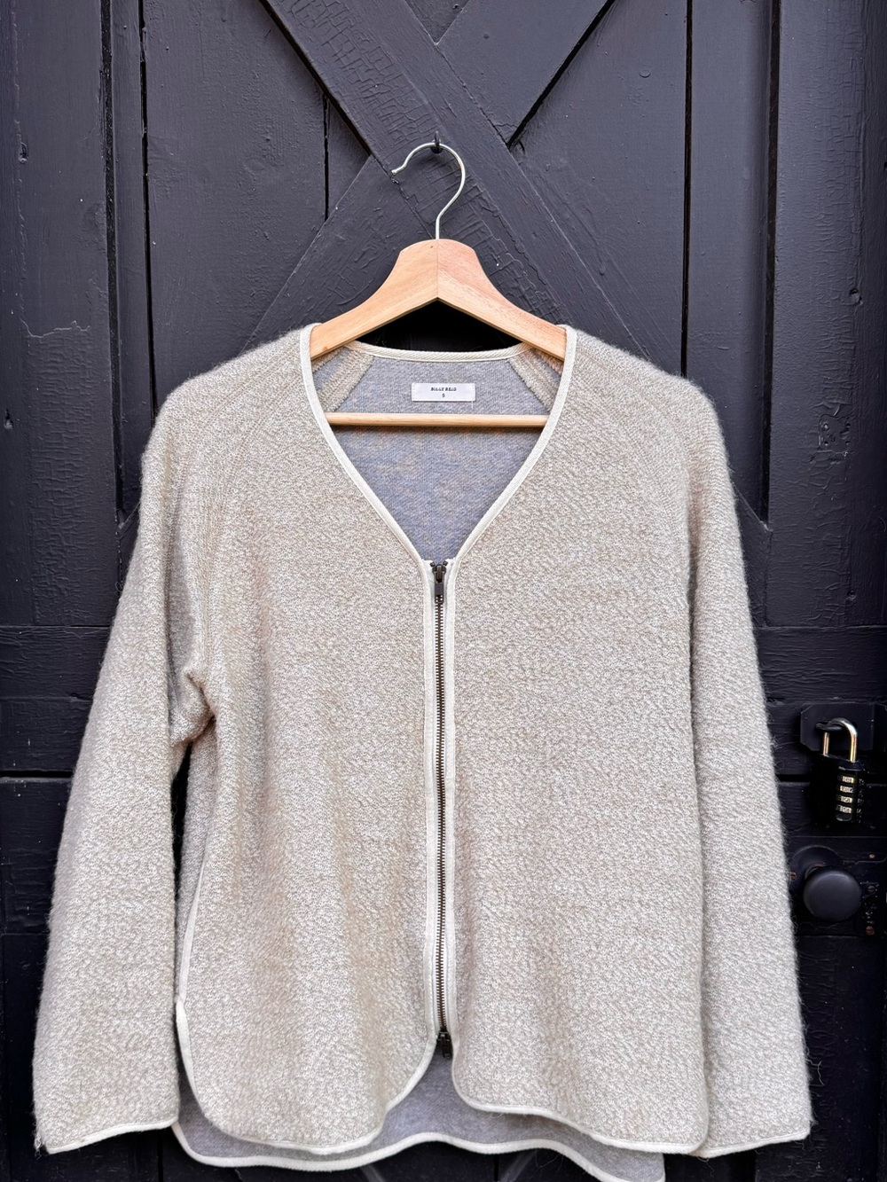 Billy Reid Alpaca Cotton Bouclé Zip Jacket Oatmeal Collarless Made in USA Size:S